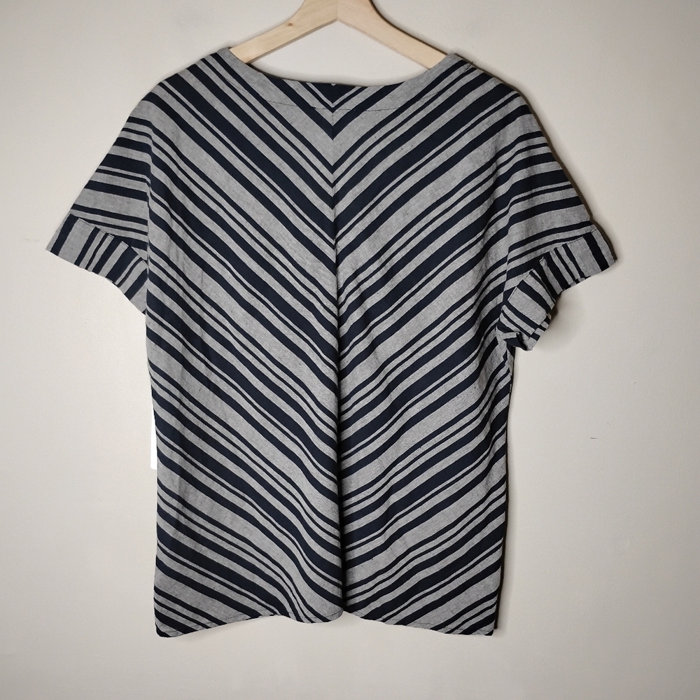Andrea Jovine Linen-Cotton Top Black & Tan Size L NWT - Picture 4 of 8